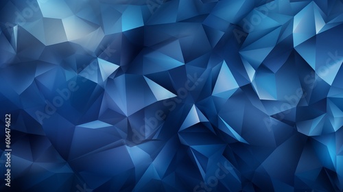 Classic Blue Abstract trianglify Generative Art background illustration. AI generative.