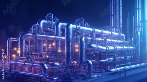 Industrial pipeline oil and gas factory blue color. AI generative.