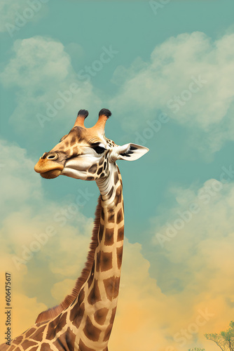 Giraffe Portrait in the Savannah Mobile Background with Copyspace.