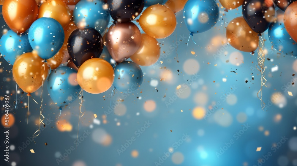 Realistic festive background with golden and blue ball. AI generative. Realistic festive background with golden and blue ball. AI generative.