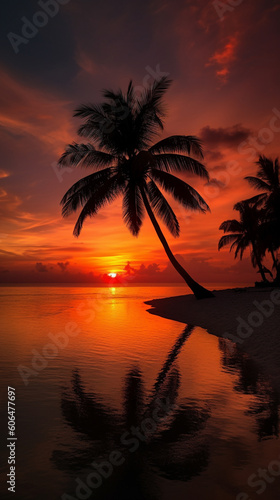 Phone wallpaper sunset over a tropical beach. Generative AI © Анастасия Каргаполов
