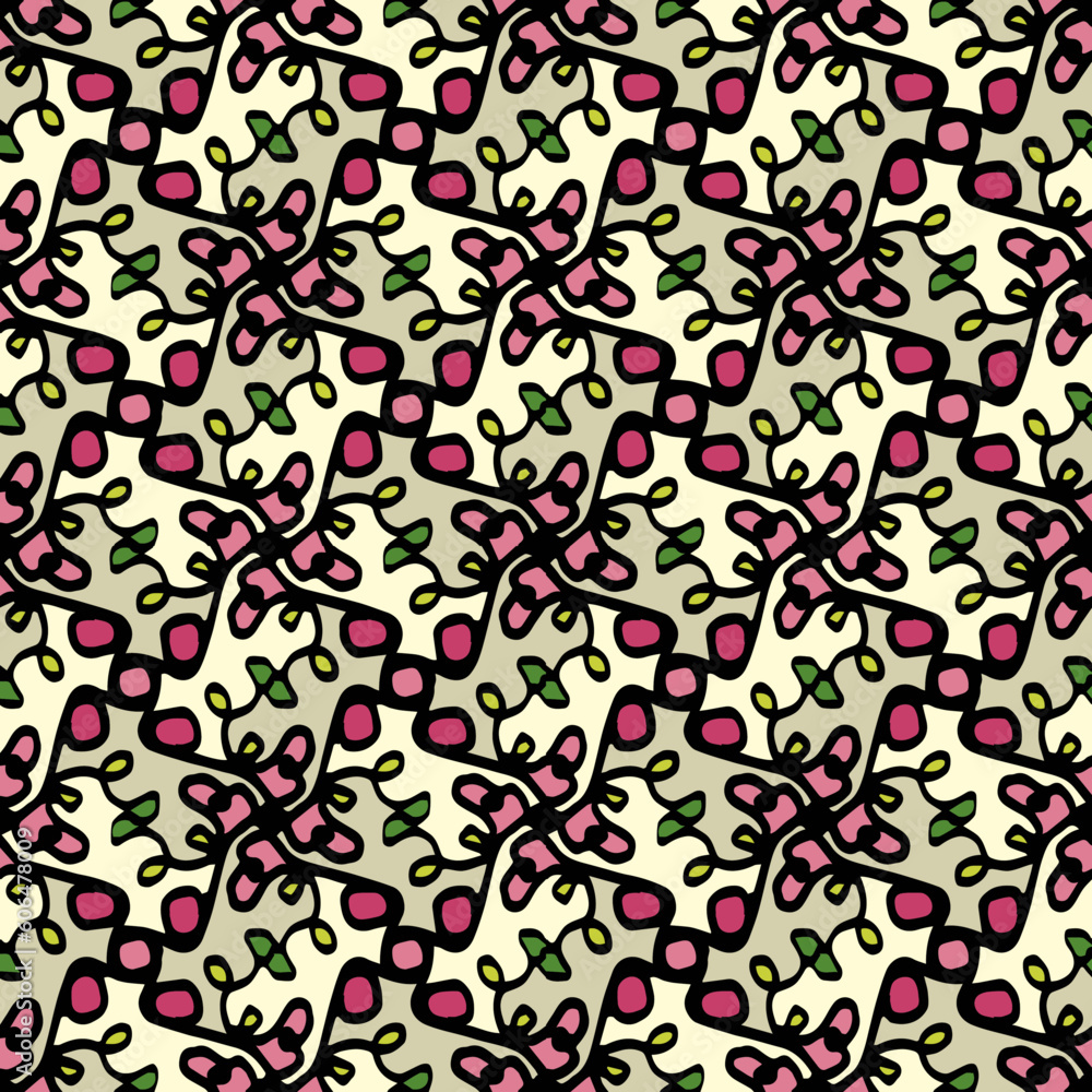 seamless pink and cream hand drawn vector  floral pattern