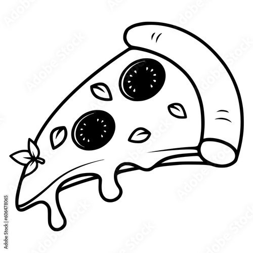 hand drawn black and white pizza illustration