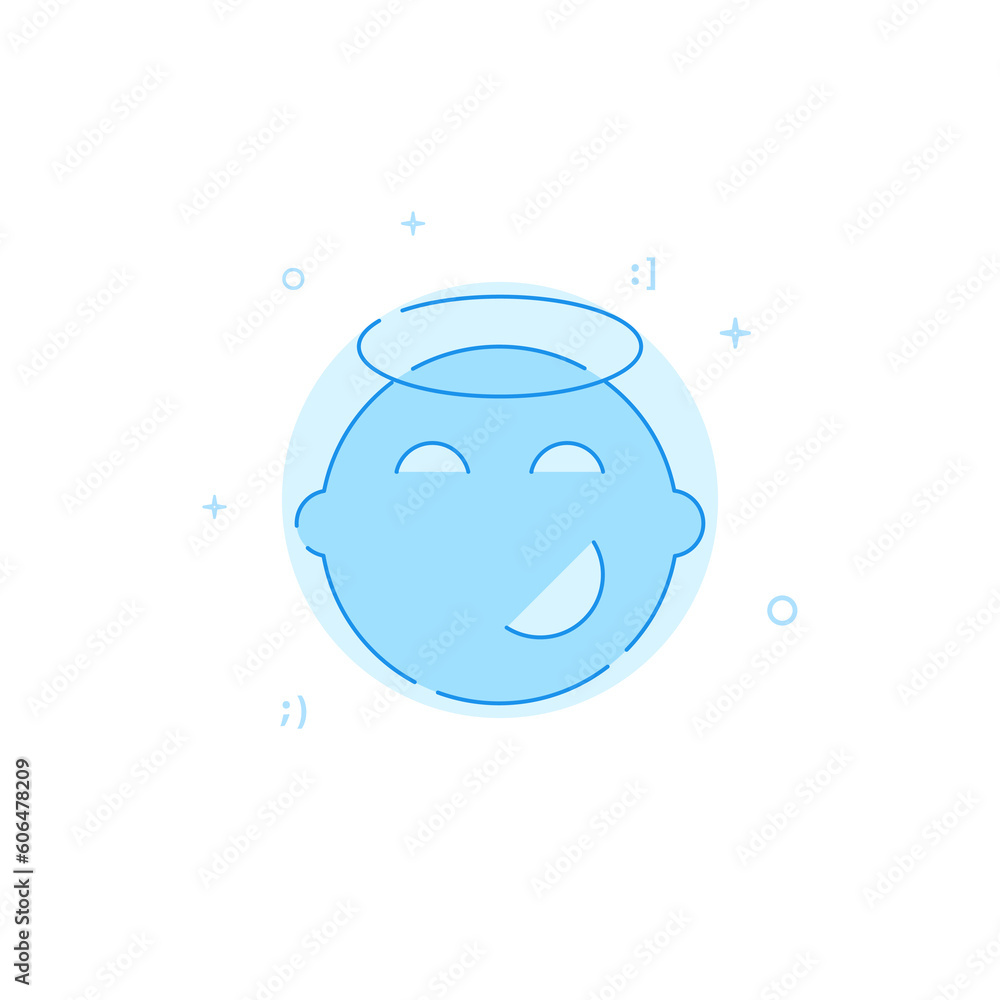 Holy smiley kid flat vector icon. Filled line style. Blue monochrome design. Editable stroke Holy smiley kid flat vector icon. Filled line style. Blue monochrome design. Editable stroke