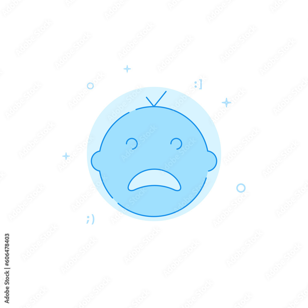 Sad kid cry flat vector icon. Filled line style. Blue monochrome design. Editable stroke Sad kid cry flat vector icon. Filled line style. Blue monochrome design. Editable stroke