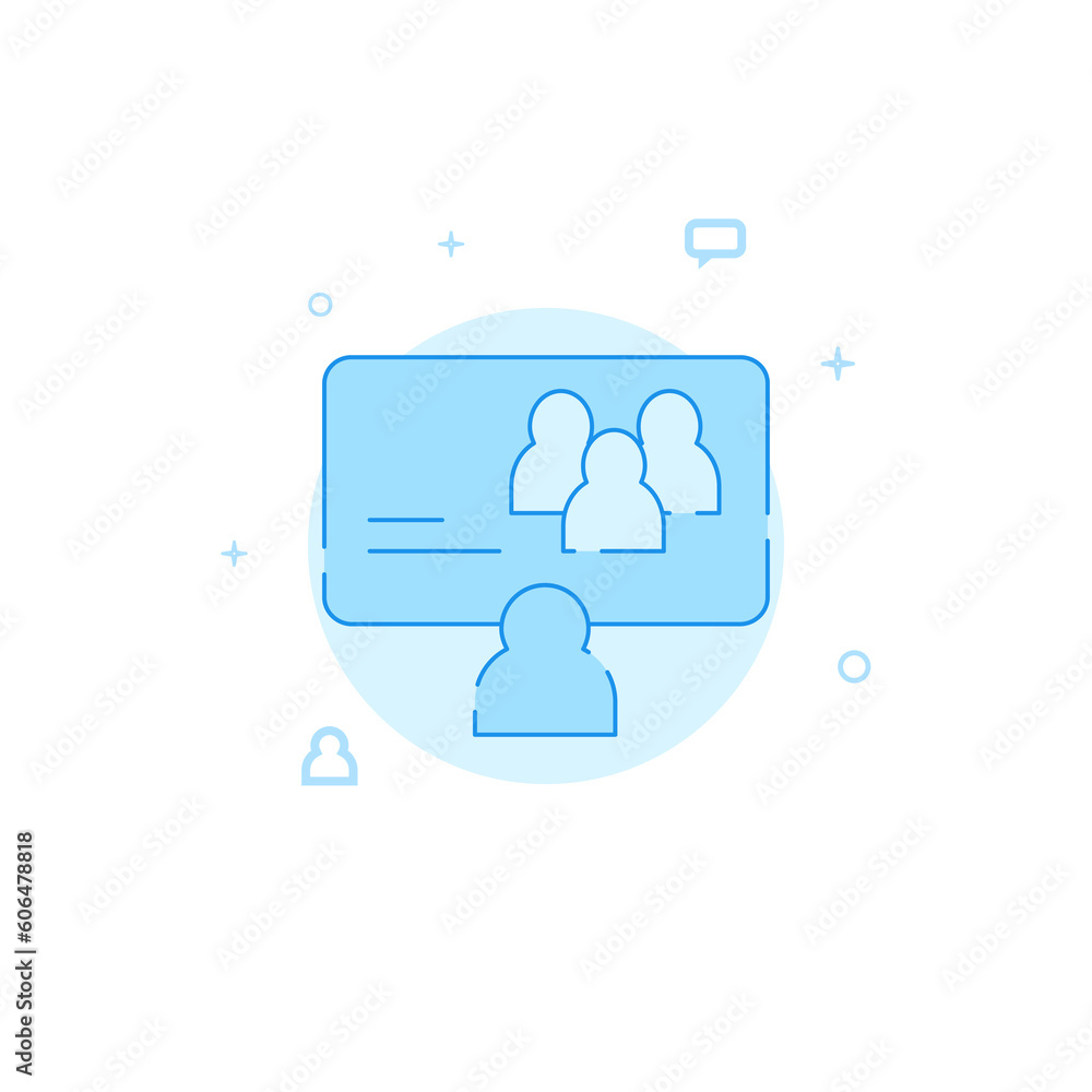 Video conference flat vector icon. Filled line style. Blue monochrome design. Editable stroke Video conference flat vector icon. Filled line style. Blue monochrome design. Editable stroke