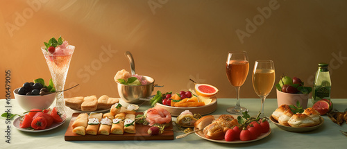 Assortment of appetizer on pastel background