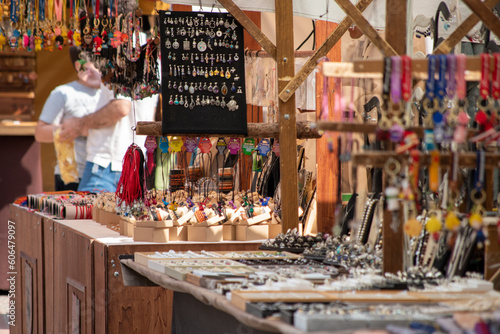 Canvas Print Costume jewellery in a medieval market