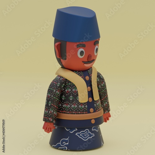 3d rendered male Jakarta's traditional culture called ondel-ondel perfect for design project and anniversary of Jakarta