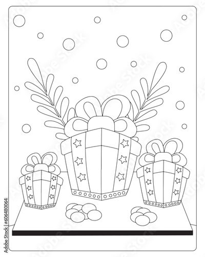 Christmas Coloring Pages, Christmas Vector, Christmas illustration, Black and white, Christmas Coloring pages