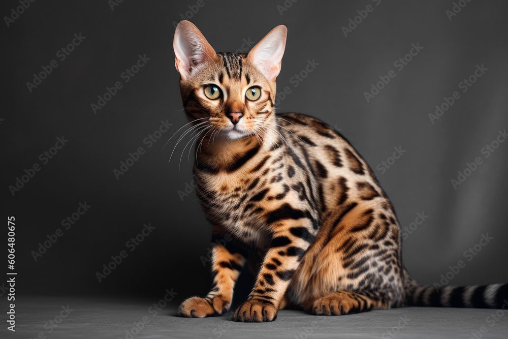 Playful Gold Bengal Cat Lying and Looking Curious in Camera. Ai generated