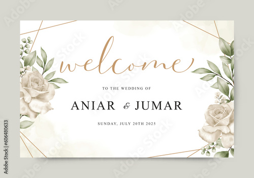 Wedding welcome sign template with beautiful white floral