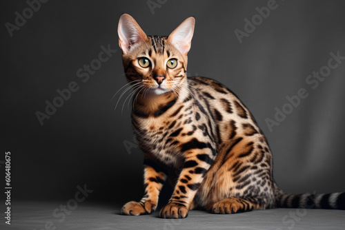 Playful Gold Bengal Cat Lying and Looking Curious in Camera. Ai generated