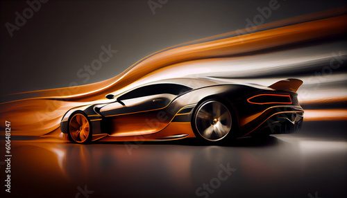 Super fast Car automobile concept design with fire. Luxury speed race Car automotive concept with flames. High speed modern Car with motion blur background Ai generated image 