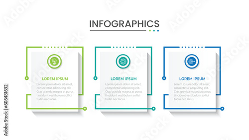 Thin line process business infographic with square template. Vector illustration. Process timeline with 3 options, steps or sections.

