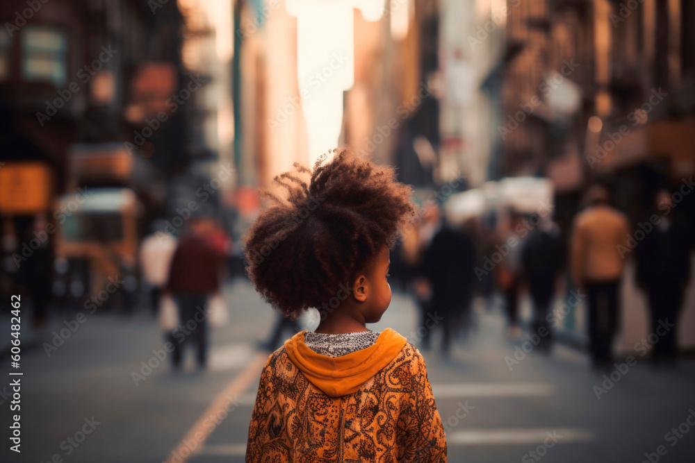 AI generated back view portrait of candid african american little girl ...