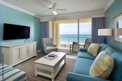 beach view living room. generative Ai