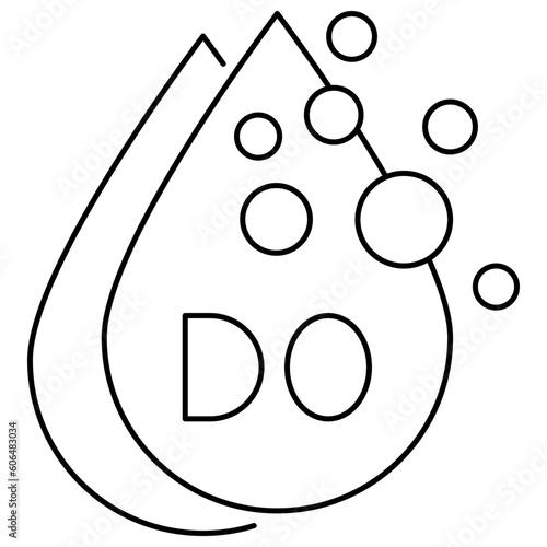 Simple outline modern minimal icon of the Water Dissolved oxygen or DO. Vector black pictogram with thin lines of measurements of water quality. Line thickness editable