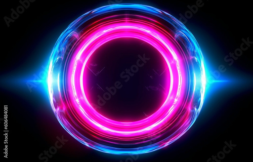 Neon ring pink blue background made with AI generative technology