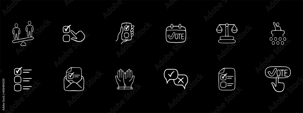 Set of icons emphasizing the importance of individual choices. Symbolic representation of personal empowerment. Decision-making concept. Black color background. Vector 12 line icon Set of icons emphasizing the importance of individual choices. Symbolic representation of personal empowerment. Decision-making concept. Black color background. Vector 12 line icon