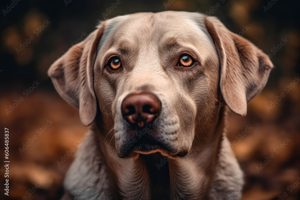 Golden retriever dog autumn portrait in yellow grass. Purebred pet labrador outdoors in sunny day close up. Ai generated Golden retriever dog autumn portrait in yellow grass. Purebred pet labrador outdoors in sunny day close up. Ai generated