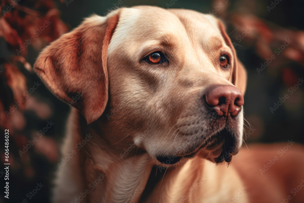 Golden retriever dog autumn portrait in yellow grass. Purebred pet labrador outdoors in sunny day close up. Ai generated Golden retriever dog autumn portrait in yellow grass. Purebred pet labrador outdoors in sunny day close up. Ai generated