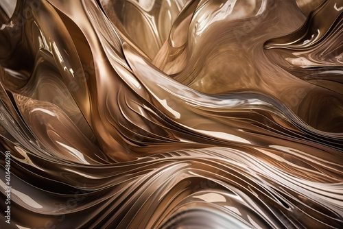 Generative AI illustration of abstract background of golden liquid flowing metal in shining reflective linear form photo
