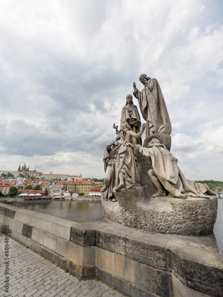 statue on Charles bridge in Prague, Czech Republic