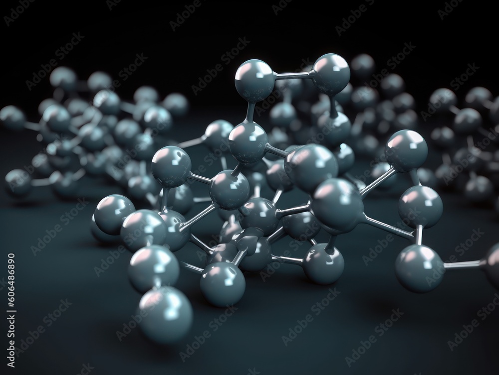 Abstract molecule model on dark background Created with Generative AI technology. Abstract molecule model on dark background Created with Generative AI technology.