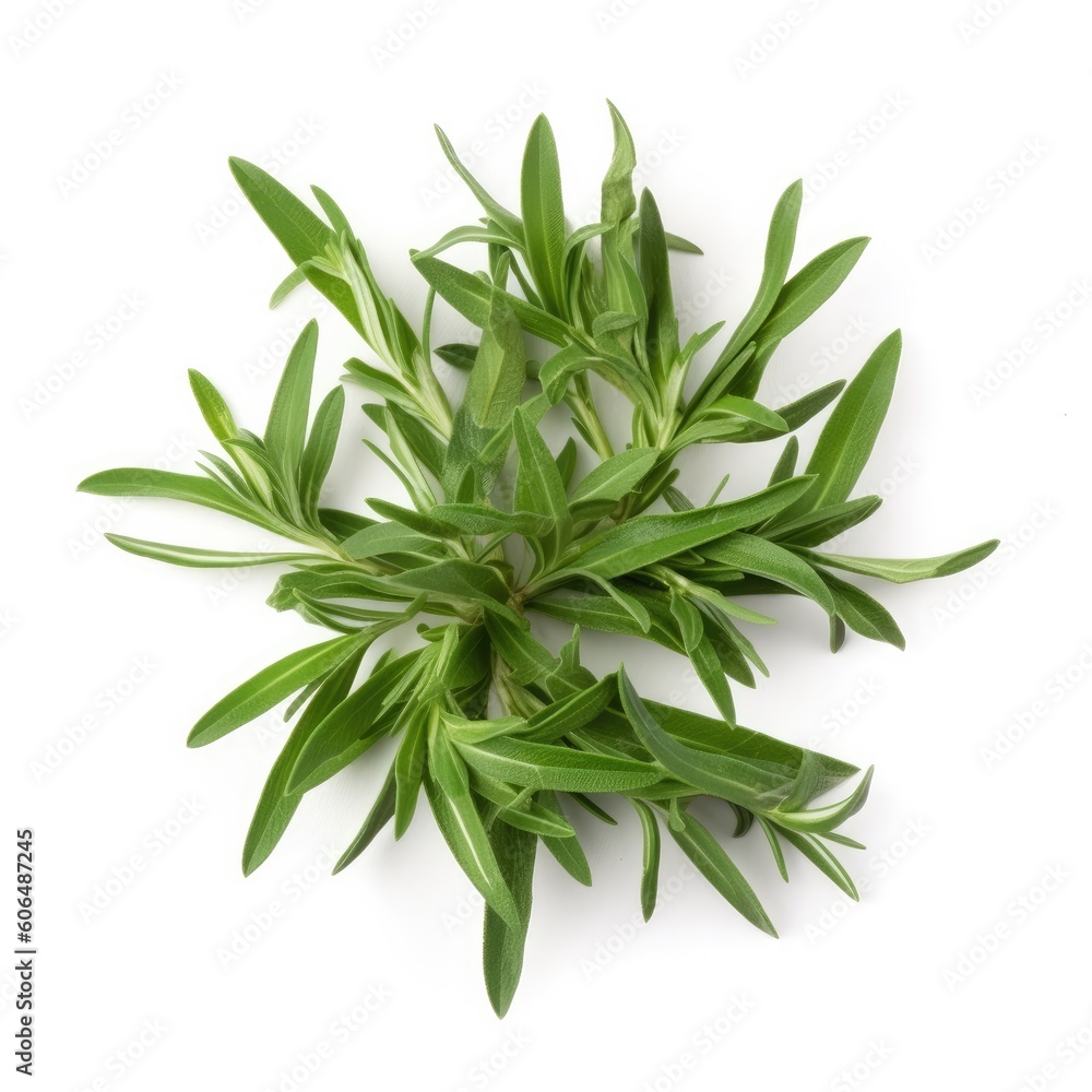 Tarragon leaf isolated on white background. Generative AI Tarragon leaf isolated on white background. Generative AI