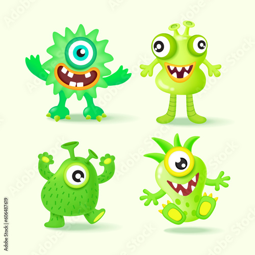 Cute Monsters Vector Set. .Kids cartoon character design for poster  .baby products logo and packaging design.