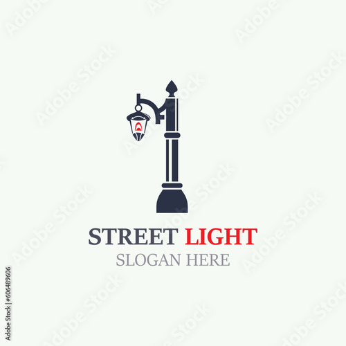 Street Light logo image, vintage lightning classic latern flat element vector icon