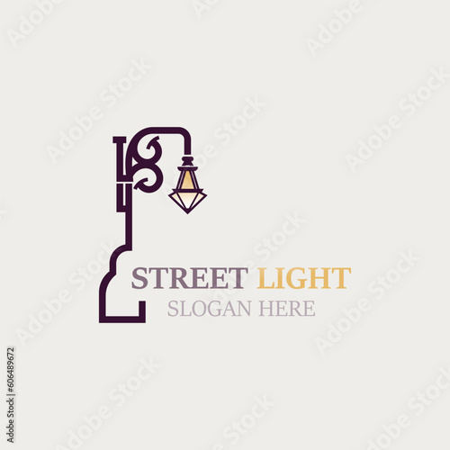 Street Light logo image, vintage lightning classic latern flat element vector icon