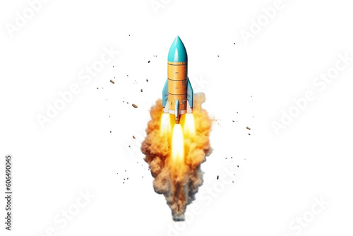 A collection of launched cartoon rockets isolated on clear PNG and jpg background, colorful , Successful startup company concept. 