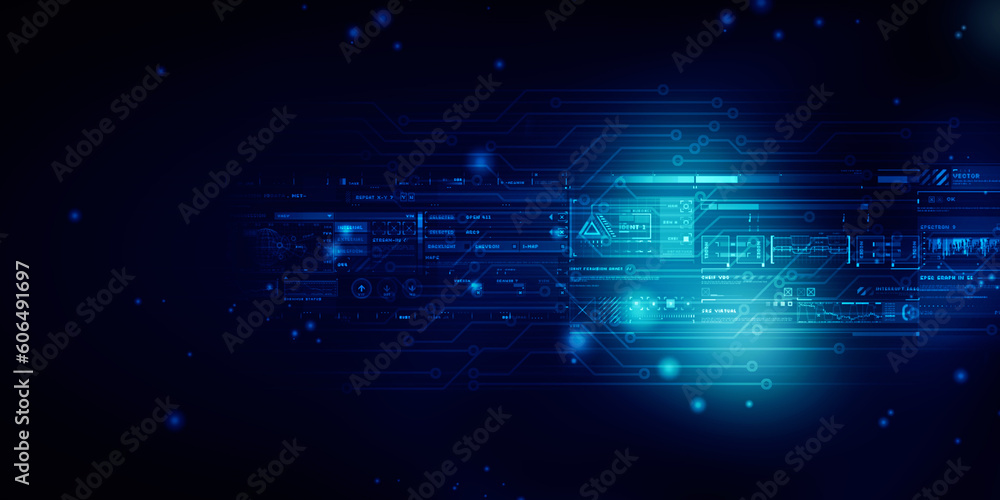 2d illustration Abstract futuristic electronic circuit technology background