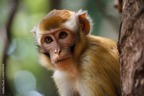 Ai generated illustration of a cute monkey in a natural forest © Marius