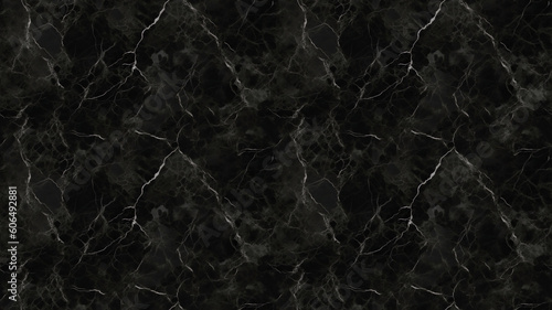 Horizontal white background of Black Marble Stone with Grey Veins. Fully Seamless High Detail Texture for Design. Generative AI