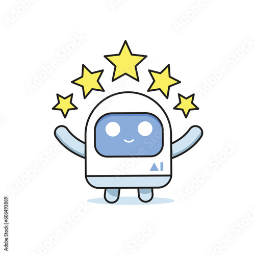 AI robot is holding a paint brush. Isolated Vector Illustration