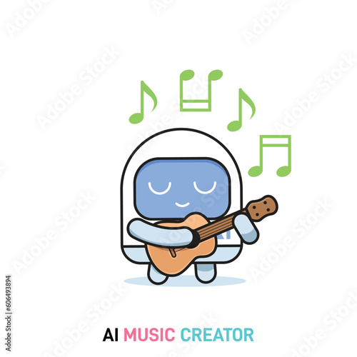 AI robot is playing a guitar. Isolated Vector Illustration