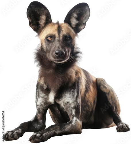 African wild dog isolated on a white background as transparent PNG, generative AI animal photo