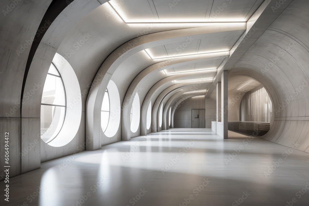 Architectural design of modern concrete hall, Generative ai