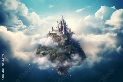 Enchanting Castle perched on Cloud-covered Island in the Sky. AI © Usmanify