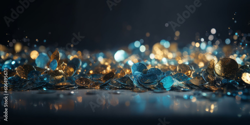 Ai generated illustration of gold and blue flakes