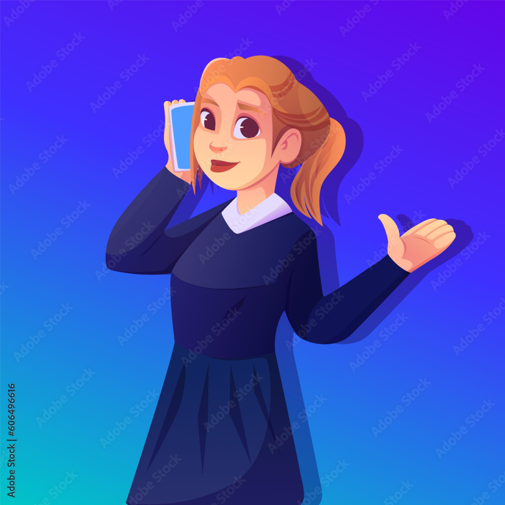 Φωτογραφία Vector business woman in office with smartphone, businesswoman speak by mobile p