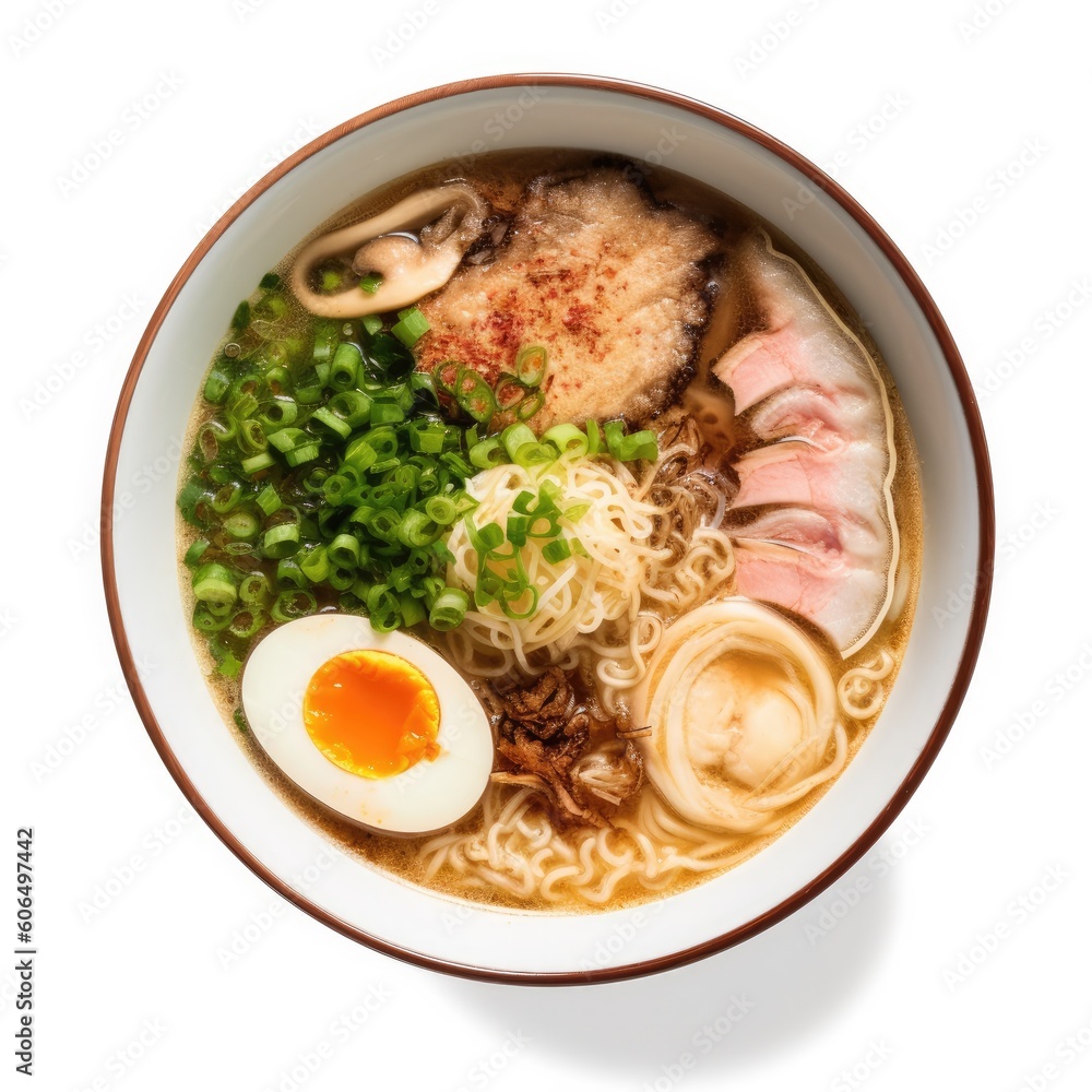 Yokohama Iekei Ramen Combination of Tonkotsu isolated on white background. Generative AI Yokohama Iekei Ramen Combination of Tonkotsu isolated on white background. Generative AI