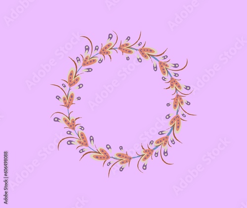 Circle frame with floral pattern in pastel colors with text area
