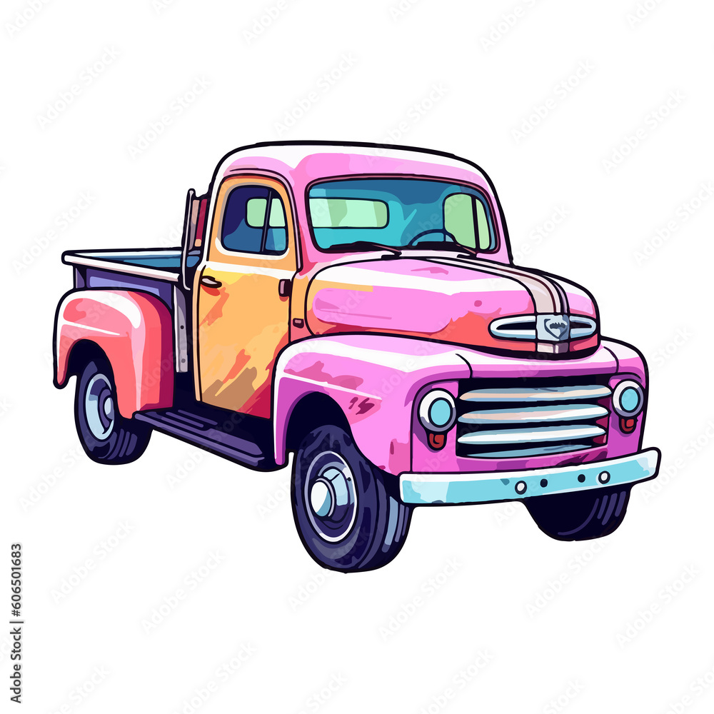 Colorful Old Farm Truck pop art style, Old Farm Truck Sticker, pastel cute colors, retro truck