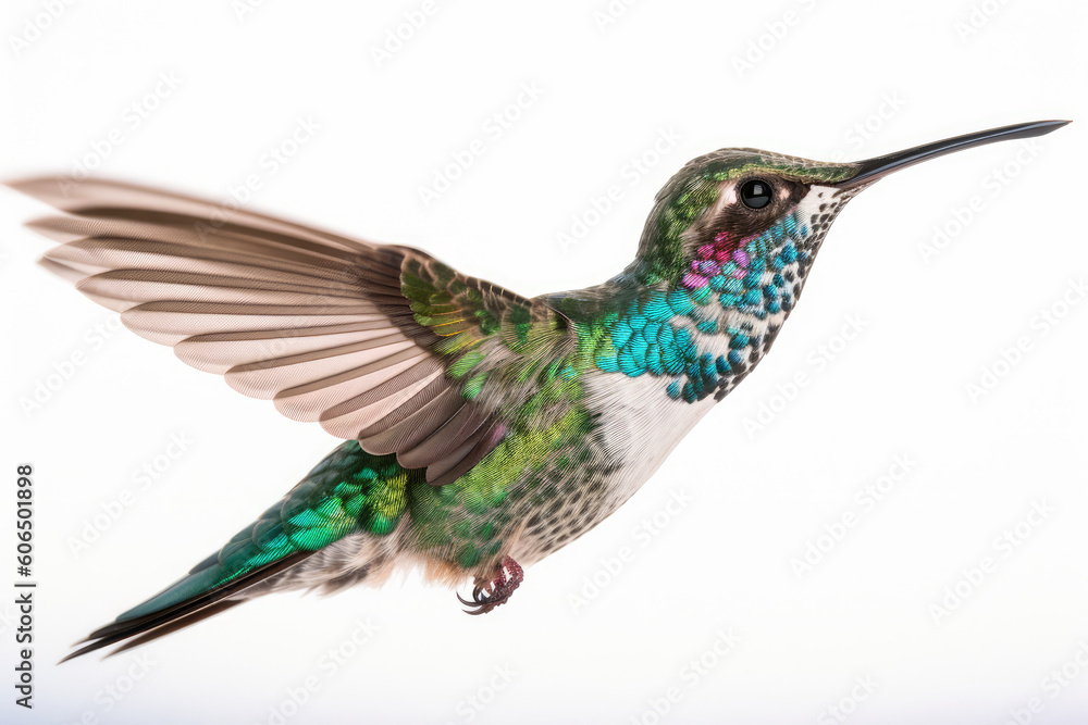 Fototapeta premium Hummingbird on a pure white background. Generative ai