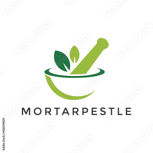 mortar pestle leaf bowl logo  spice and herb logo design concept