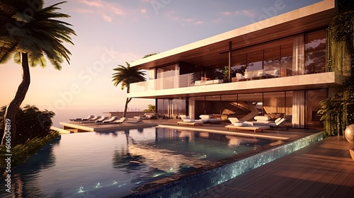 Villa with a swimming pool, generative AI